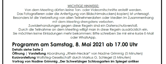 EINLADUNG zum regionalen Kolloquium -ONLINE- für Gäste und Partner Sehr geehrte Damen und Herren, mit Freude lade ich Sie zu einem Zoom-Meeting der Abordnung Rhein-Neckar der https://wolfstieg-gesellschaft.org/ ein.