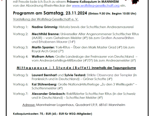 WSG | Einladung zum Präsenz-Kolloquium in Mannheim am Samstag, den 23.11.2024