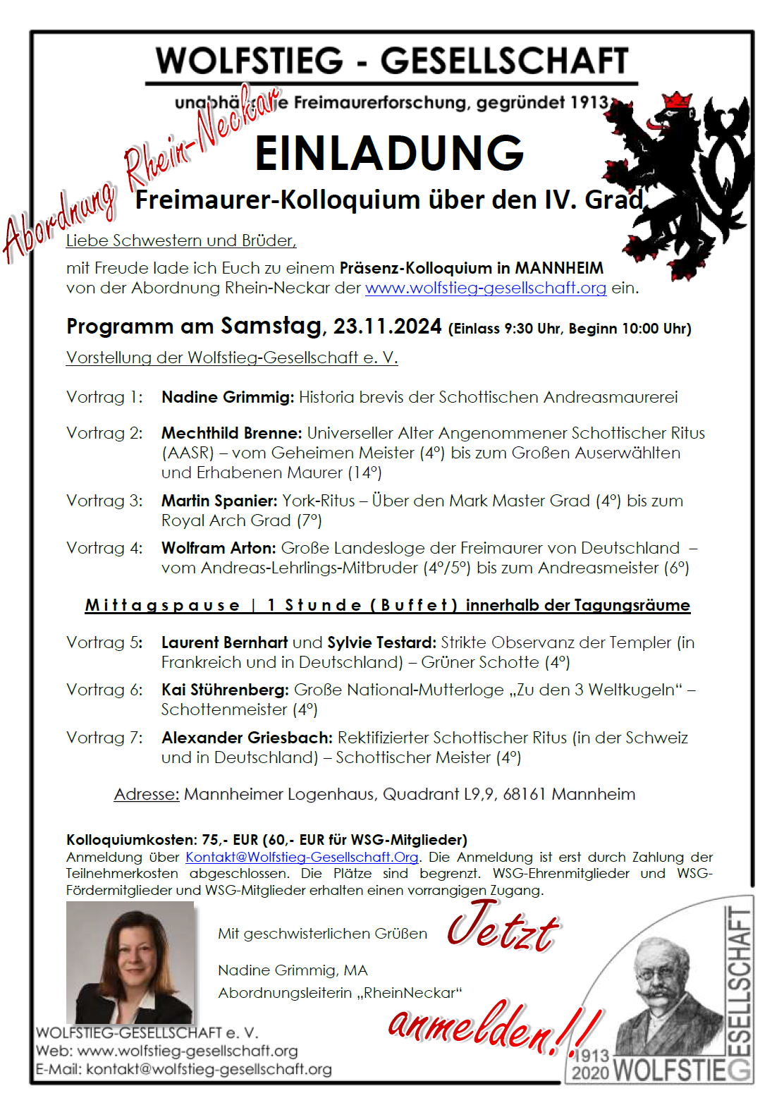 Einladung zum Präsenz-Kolloquium in Mannheim am Samstag, den 23.11.2024